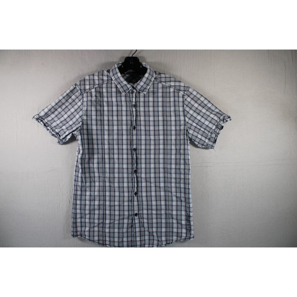 Esprit Men Short Sleeve Plaid Button Up Shirt Peoria Vaudeville Blue White L